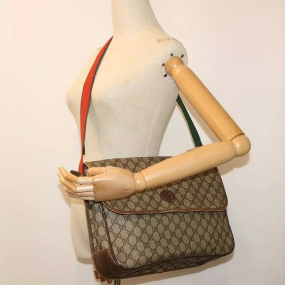 GUCCI GG Canvas Web Sherry Line Shoulder Bag Beige Red Green Auth - Picture 1 of 16